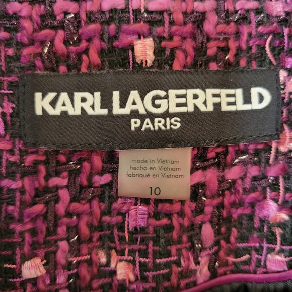 KARL LAGERFELD PARIS TWEED DOUBLE-BREASTED BLAZER SZ 10 - Picture 2 of 16